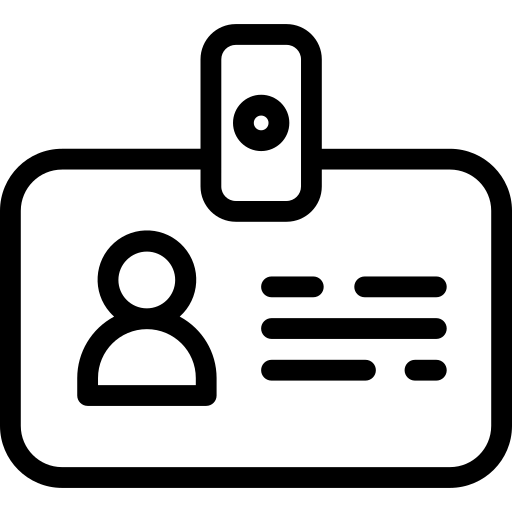 Black and white icon of an ID card with a checklist, symbolising staff directory 